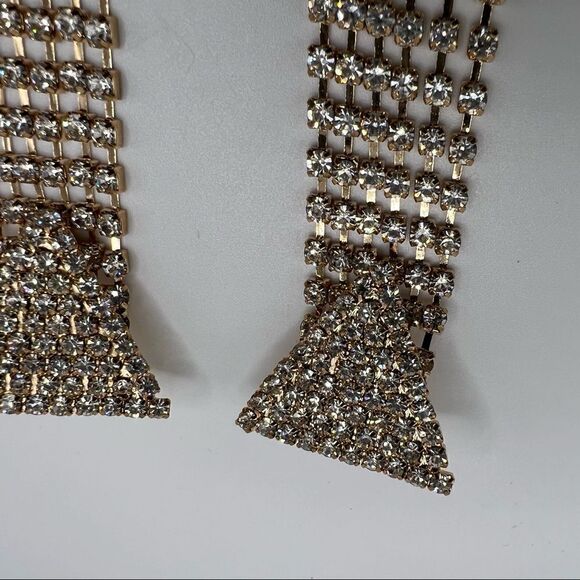 Vintage Pronged Rhinestone Gold Tone Dramatic Statement Earrings - Formal - Picture 2 of 6